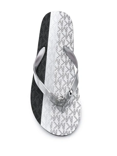 Shop Michael Kors Logo Flip Flops In Silver