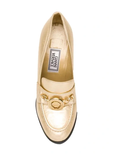 Pre-owned Versace Metallic Loafer Pumps In Gold