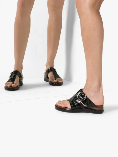 Shop Chloé Black Wave Crocodile-effect Leather Sandals