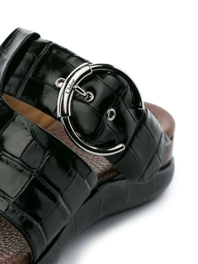 Shop Chloé Black Wave Crocodile-effect Leather Sandals