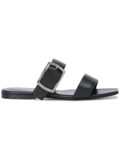 Shop Saint Laurent Buckle Flat Sandals In Black