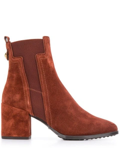 Shop Tod's Block Heel Ankle Boots In Brown