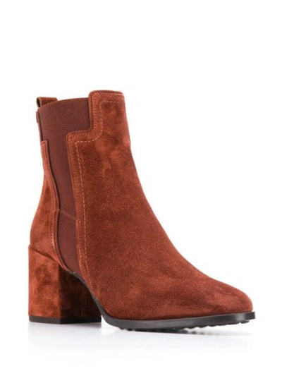 Shop Tod's Block Heel Ankle Boots In Brown