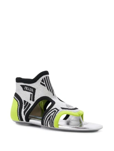 Shop Prada Sock Ankle Sandals In Silver ,green