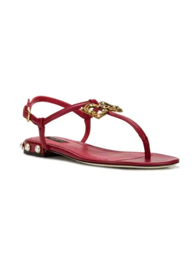 Shop Dolce & Gabbana Logo Flat Sandals In Red