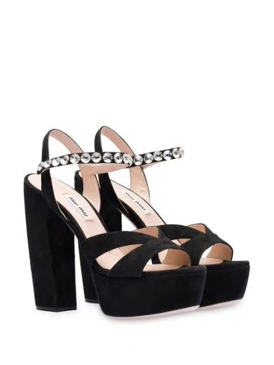 Shop Miu Miu Embellished Strap Platform Sandals In Black