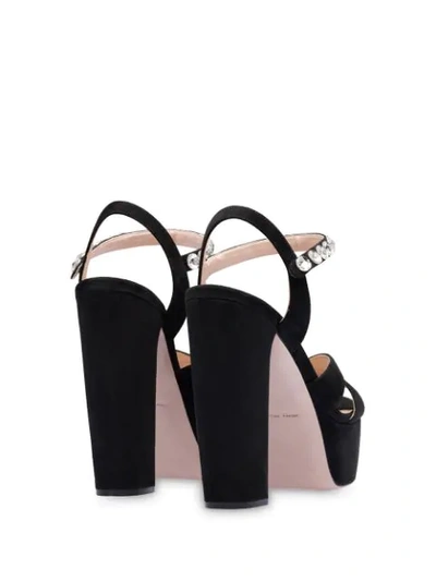 Shop Miu Miu Embellished Strap Platform Sandals In Black