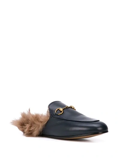 Gucci Princetown Horsebit-detailed Shearling-lined Leather Slippers In Black ,brown