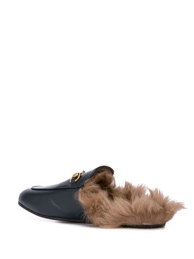 Gucci Princetown Horsebit-detailed Shearling-lined Leather Slippers In Black ,brown