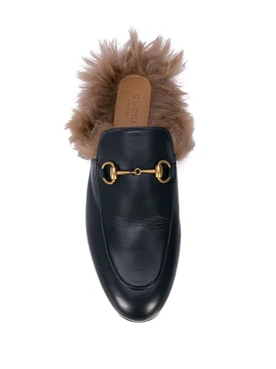 Gucci Princetown Horsebit-detailed Shearling-lined Leather Slippers In Black ,brown