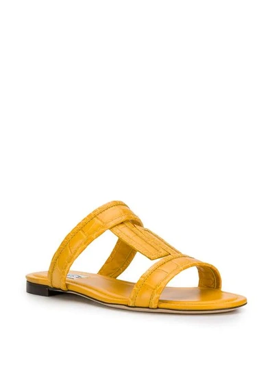 Shop Tod's Crocodile-effect Flat Sandals In Yellow