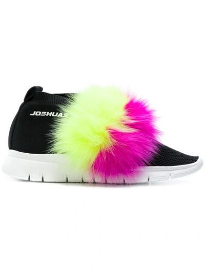 Shop Joshua Sanders Slip-on Fur Trim Sneakers - Black