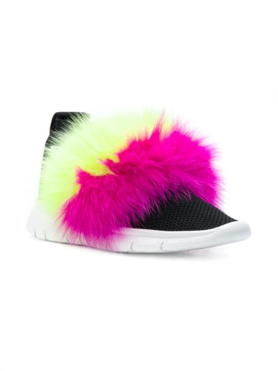 Shop Joshua Sanders Slip-on Fur Trim Sneakers - Black