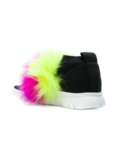 Shop Joshua Sanders Slip-on Fur Trim Sneakers - Black