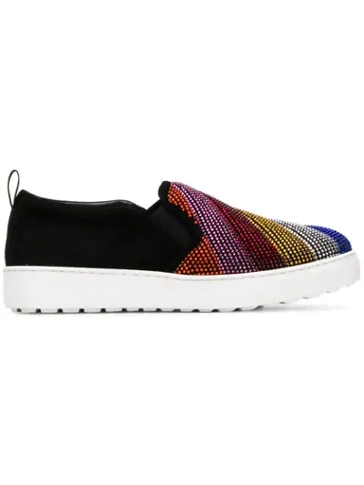 Shop Ferragamo Salvatore  Rainbow Slip On Sneakers - Black