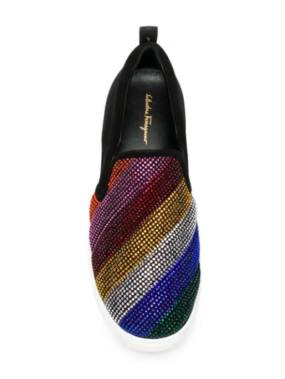 Shop Ferragamo Salvatore  Rainbow Slip On Sneakers - Black