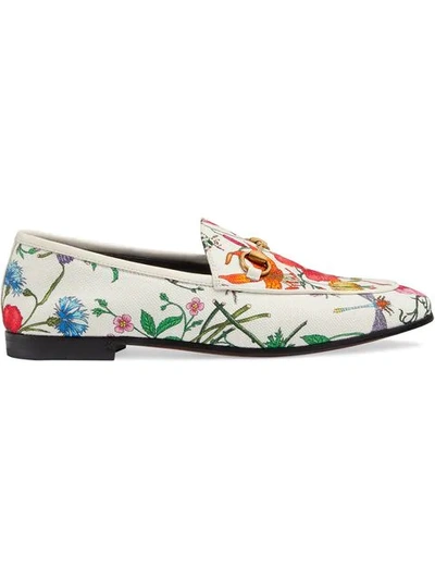 Shop Gucci Jordaan Floral Print Loafers In White