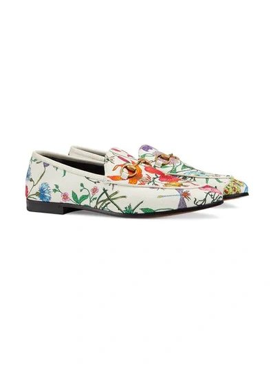 Shop Gucci Jordaan Floral Print Loafers In White