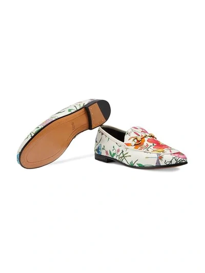 Shop Gucci Jordaan Floral Print Loafers In White