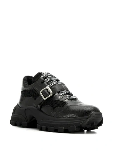 Shop Miu Miu Buckle Strap Chunky Sneakers In Black