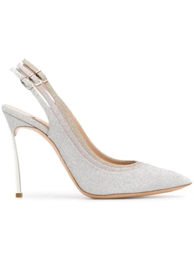 Shop Casadei Stacked Buckle Glitter Pumps In Silver