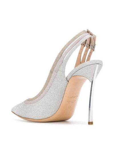 Shop Casadei Stacked Buckle Glitter Pumps In Silver