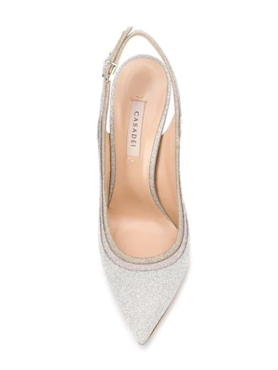Shop Casadei Stacked Buckle Glitter Pumps In Silver