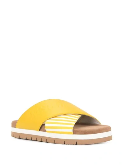 Shop Msgm Striped Cross Strap Slippers In Yellow