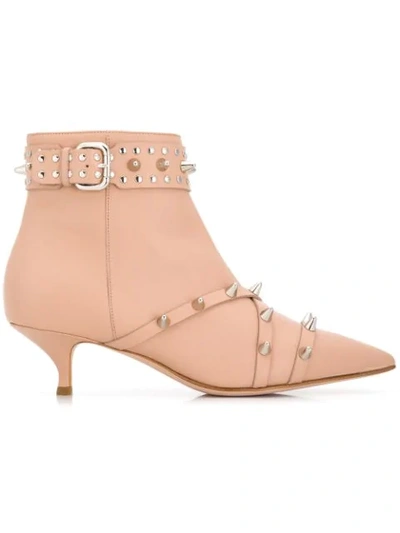Shop Red Valentino Red(v) Studded Ankle Boots In Neutrals