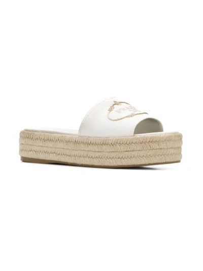 Shop Prada Logo Embroidered Espadrille Slides - White