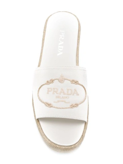 Shop Prada Logo Embroidered Espadrille Slides - White