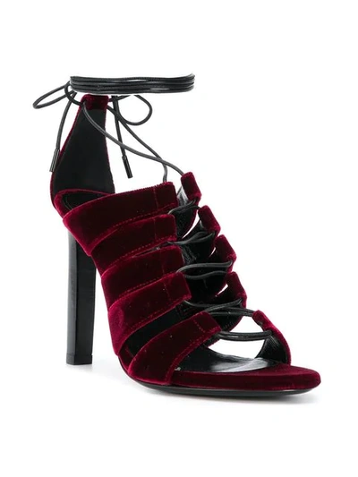 Shop Saint Laurent Lace-up Panelled Sandals In Red