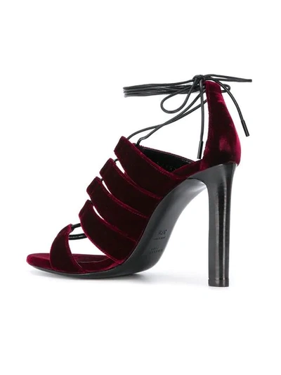 Shop Saint Laurent Lace-up Panelled Sandals In Red