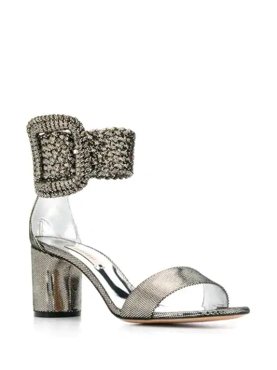 Shop Casadei Metallic Buckle Sandals In Silver