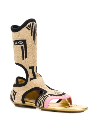 Shop Prada Cut-out Detail Sandals In Gold