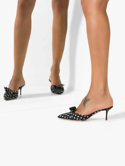 Shop Aquazzura Bow Tie 60mm Polka-dot Mules In Black