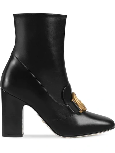 Shop Gucci Leather Ankle Boot With Double G In Black
