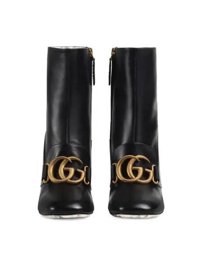 Shop Gucci Leather Ankle Boot With Double G In Black
