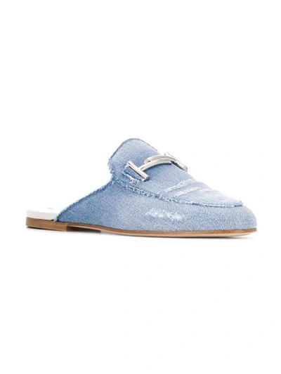 Shop Tod's 'double T Sabot' Jeans-mules In Blue
