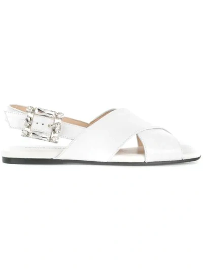 Shop Anna Baiguera Embellished Buckle Sandals In White