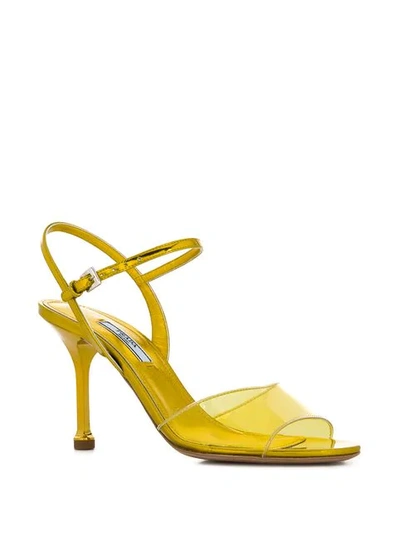 Shop Prada Transparent Detail Sandals In Yellow