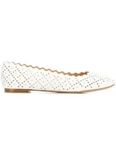 Shop Chloé Lauren Ballerina Shoes In 119 Natural White