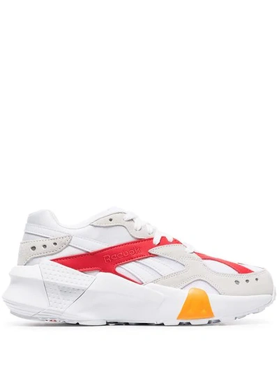 Shop Reebok White Aztrek Chunky Low-top Leather Sneakers In White/true Grey/red/gold