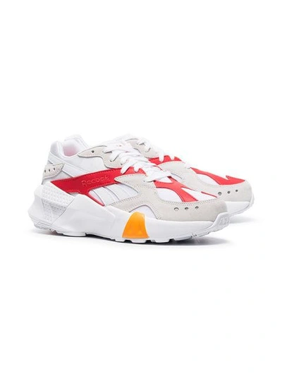 Shop Reebok White Aztrek Chunky Low-top Leather Sneakers In White/true Grey/red/gold