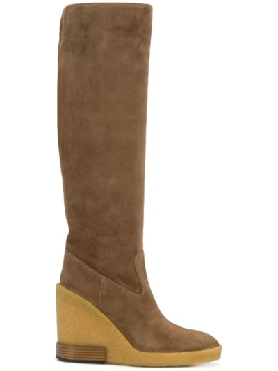 Shop Tod's Wedge High Boots In Neutrals