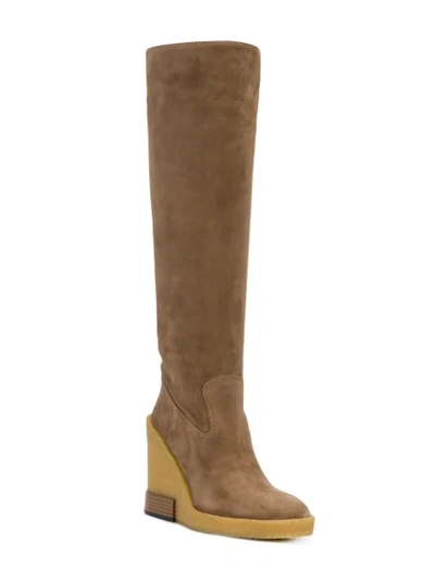 Shop Tod's Wedge High Boots In Neutrals