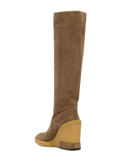 Shop Tod's Wedge High Boots In Neutrals