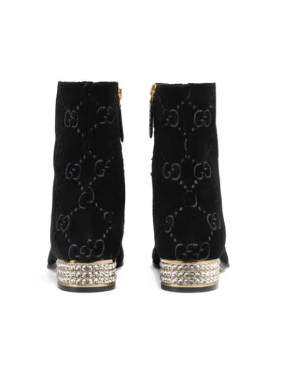 Shop Gucci Horsebit Gg Velvet Boots With Crystals In Black
