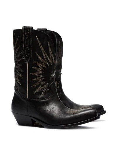 Shop Golden Goose Black Wish Star Leather Cowboy Boots