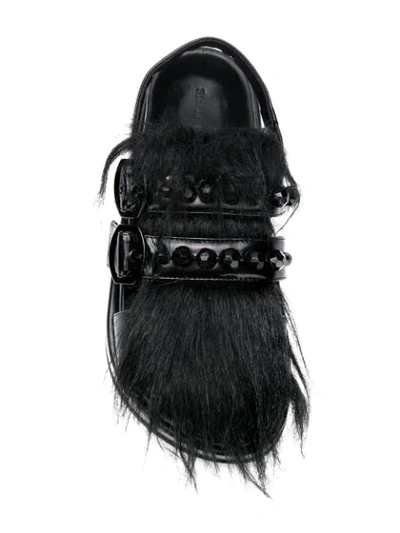 Shop Simone Rocha Beaded Fur Chunky Slides In Black
